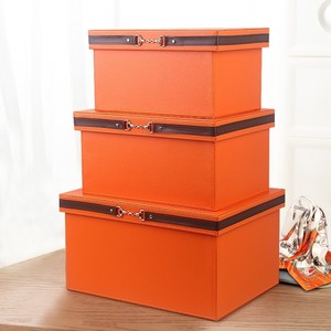 新款家用整理箱子大号皮质样板间装饰橙色衣柜衣帽间收纳盒车载带