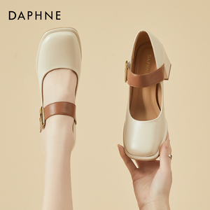 Daphne达芙妮时髦百搭~法式复古玛丽珍鞋女单鞋粗跟高跟鞋小皮鞋