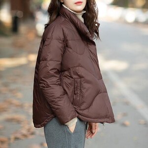 反季清仓特价羽绒服女短款韩版宽松大码立领百搭文艺白鸭绒冬外套