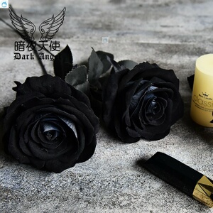 哥特黑玫瑰花不良jk拍照道具假花束扇子黑色枯萎手拿白仿真花拍摄