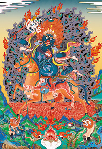 吉祥天母唐卡画像 西藏挂画 普瑞德手工精裱布印金线唐卡佛像