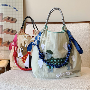日本ball chain环保袋包包小狗动物刺绣尼龙帆布包购物袋斜挎女包