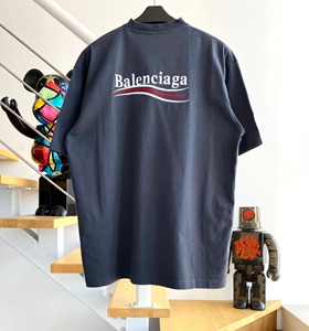balenciaga/巴黎世家 21fw 刺绣可乐 深灰蓝色 短袖t恤