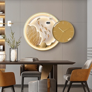 壁挂时钟灯餐厅装饰挂画带时钟2021新款钟表挂墙ins高端超静音钟