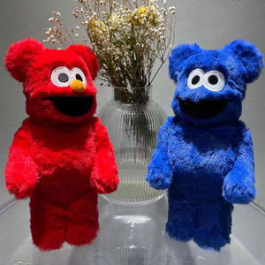 bearbrick暴力熊40000%芝麻街蓝丝绸亚克力盒摆件潮流玩具公仔