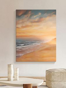 海景肌理纯手绘油画抽象沙滩海浪风景客厅玄关装饰画日出东方挂画