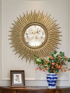 欧式客厅太阳神装饰镜餐厅玄关装饰品美式壁炉沙发背景墙壁挂镜子