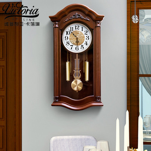 新中式古典报时实木挂钟老式中国风客厅大气钟表挂墙时钟