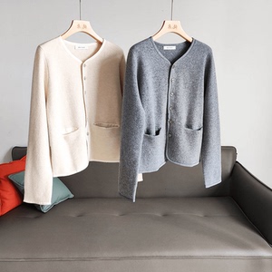 一线品牌折扣店商场撤回女装外贸剪标厚糯短款滚边外套百搭针织潮