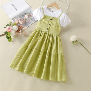 女童连衣裙夏装新款2024韩版洋气假两件公主裙短袖小学生儿童裙子