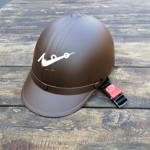 越南轻便摩托帽复古头盔电动车黑蓝色长帽檐半盔时尚四季防晒帽男