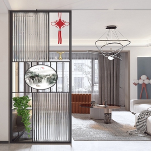 长虹玻璃屏风厨房玄关推拉门屏风隔断轻奢餐厅新中式铁艺浴室入户