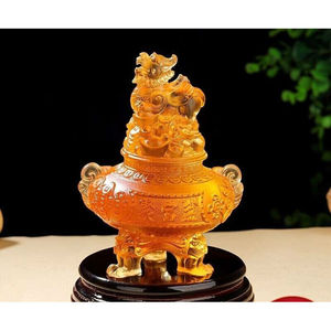 易明居飞天聚福琉璃聚宝盆摆件客厅办公室貔貅宝鼎装饰品琥珀色