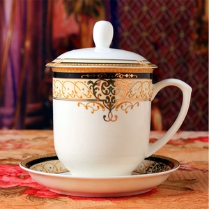 爱马仕适用茶杯景德镇骨瓷带盖水杯子陶瓷器办公会议杯可定制logo