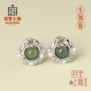 翡翠耳钉女玉石纯银耳环古风新中式国风耳饰养耳洞妈妈母亲节礼物