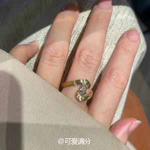 「金色传说」s925纯银金色拉丝水钻戒指小众设计感高级感时尚指环