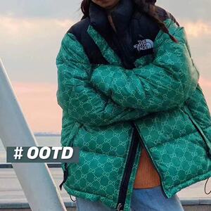 gucci/古驰the north face北面联名老花logo连帽羽绒服男女款外套
