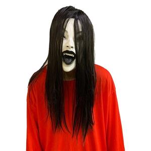 万圣节鬼脸面具恐怖魔鬼吓人搞怪假面舞会演出乳胶黑发女鬼面具