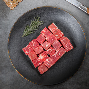 karubi澳洲进口安格斯m3 原切生切雪花牛肉粒烧烤火锅食材500g*3
