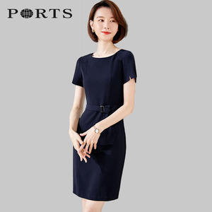 ports宝姿正品代购2022夏季新款女装纯色职业ol修身设计感连衣裙