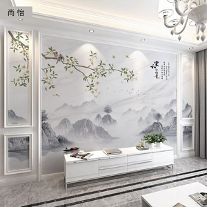 新中式玉兰花鸟家和壁画客厅沙发墙纸2024年新款电视机背景墙壁布