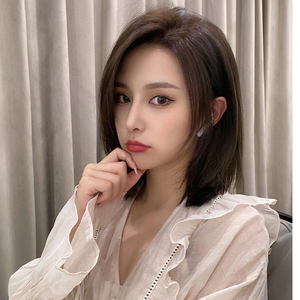 假发女中分长发自然全头套式真发初恋头锁骨发真人发丝假发套短发