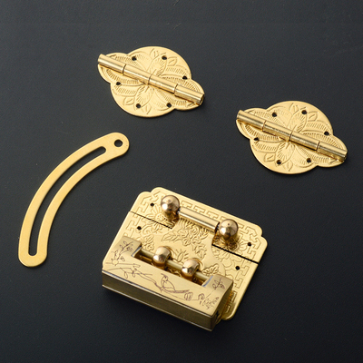 首饰盒纯铜箱扣搭扣锁扣u金页小木盒五合配件木撑铜锁樟支箱铜配1