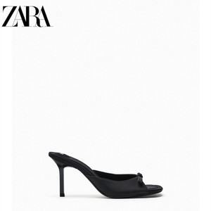 ZARA夏季新款女鞋黑色蝴蝶结高跟凉鞋细跟一字带外穿凉拖鞋穆勒鞋