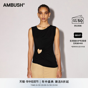 【24春夏新品】AMBUSH女士黑色不对称下摆心形镂空细节圆领背心