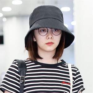 谭松韵 明星同款渔夫帽 女韩版纯色大沿夏季遮阳帽子