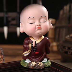 摇头和尚摆件禅意小沙弥车载可爱小财神汽车办公桌摆饰车内装饰品