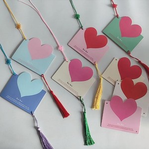 留言爱心形折叠贺卡带挂绳教师中秋生日心愿卡新年空白祝福小卡片