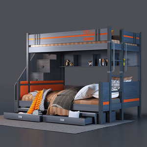 欧派轻奢上下床双层床两层上下床灰色多功能组合儿童高低床大人子