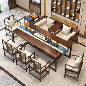 新中式泡茶桌椅组合实木功夫茶几禅意家用接待罗汉床沙发茶桌茶台