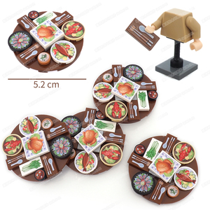 拼装积木聚会大餐人仔搭配印鸡鱼菜组装团圆场景模型兼容乐高玩具