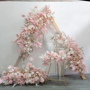 新款三角粉色系拱门仿真套装花艺婚庆假花路引花道具拍摄礼堂背景