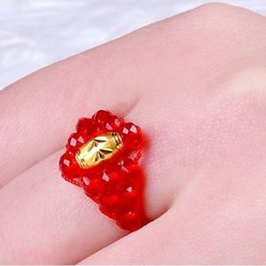 戒指转运珠水晶珠红色