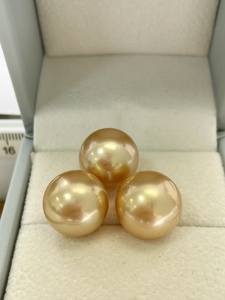 精选大颗粒14-15mm南洋金珠海水珍珠裸珠正圆超亮浓金无瑕品质
