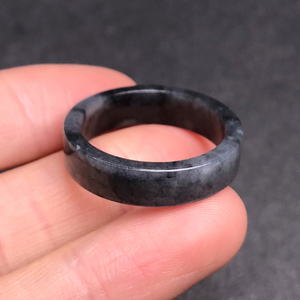 乌鸡种翡翠方形戒指 缅甸a货翡翠玉指环冰底灰乌鸡扳指男女戒圈