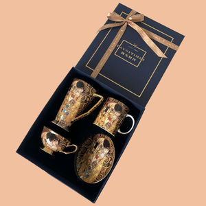 弥生时代咖啡杯吻克里姆特名画骨瓷咖啡杯碟下午茶马克杯欧式小杯