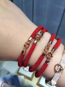 bvlgari/宝格丽红绳手链18k玫瑰金转运手绳情侣手链 项链 戒指