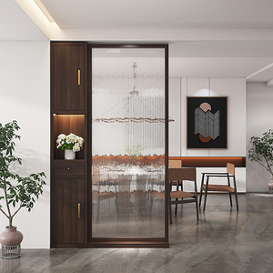 新中式长虹玻璃隔断屏风柜现代简约客厅入户实木玄关酒店餐厅座屏