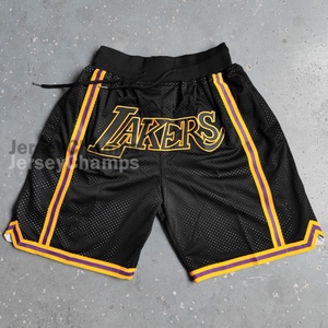 短裤洛杉矶湖人lakers黑色复古刺绣高街风just don联名五分裤男子