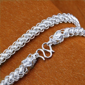 纯银s999真银项链男士龙头链万足银霸气泰国链粗款白银链送男朋友
