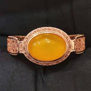 抖音同款ys手镯冰黄大蛋面镂空手镯龙哥珠宝715