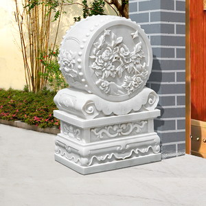 石雕门墩抱鼓石汉白玉天然石材一对别墅庭院门口中式仿古家用石鼓