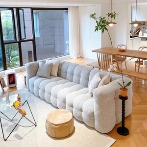 北欧轻奢羊羔绒布艺沙发现代简约小户型客厅复古侘寂风长方形沙发