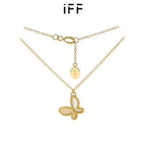 iff珠宝 18k金项链女黄k金贝母蝴蝶锁骨链幸运吊坠轻奢送女友礼物