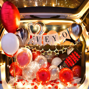 七夕情人节后备箱鲜花布置女孩求婚告白生日场景布置气球生日装饰