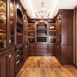 新品匠酒柜实木奢华别墅美式酒窖整墙靠装板木柜门原w整体全屋定